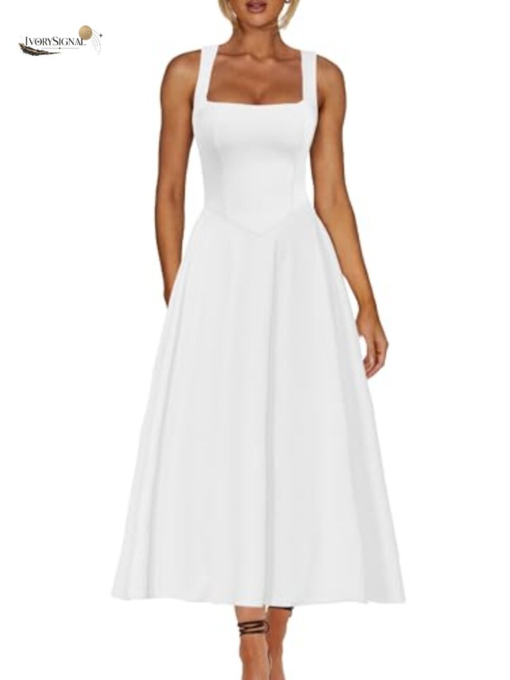A-Line Flowy Ruffle Maxi Dress Square Neck Backless Pull-On